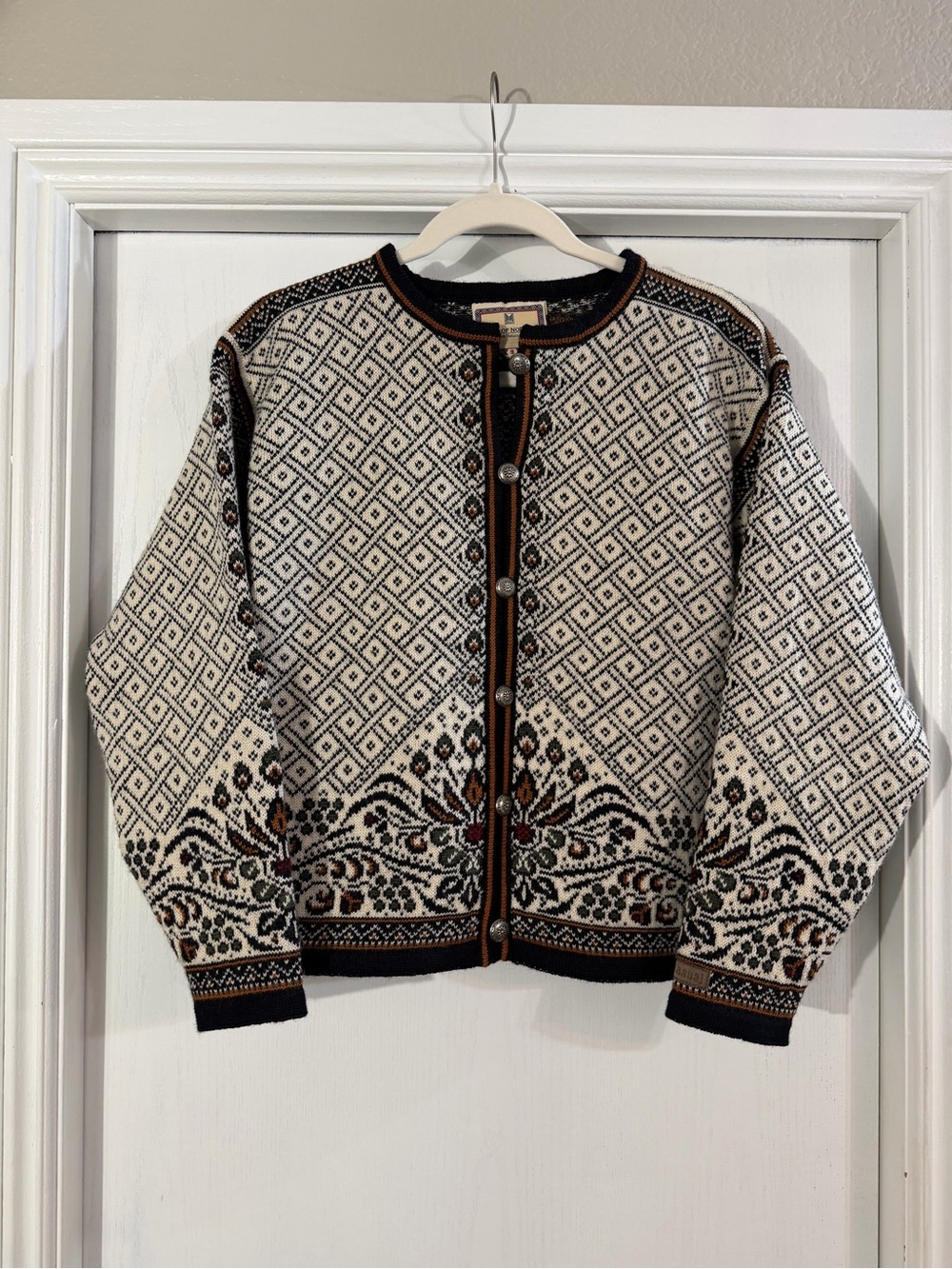 Dale of Norway Cream & Brown Fair Isle Wool Cardigan